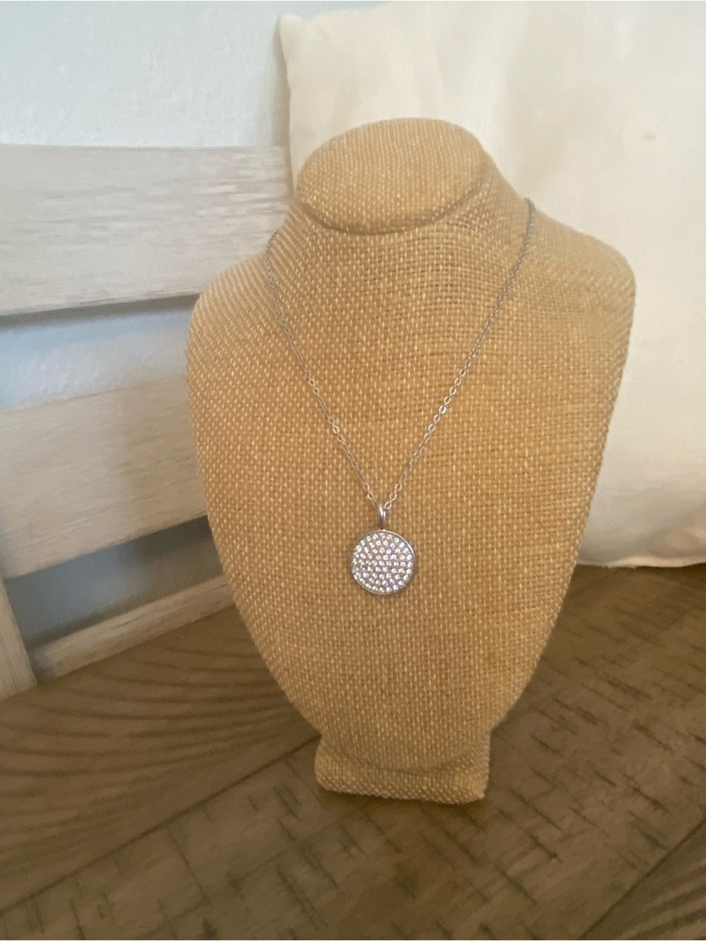 LOFT Silver Crystal Round Pendant Necklace